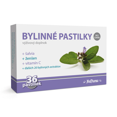Bylinné pastilky bez cukru, šalvia +ženšen 36 ks