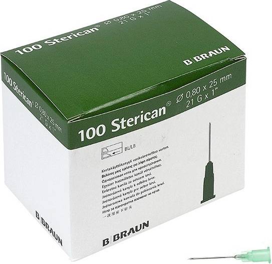 Ihla jednorázová zelená 0,8x25mm 100ks