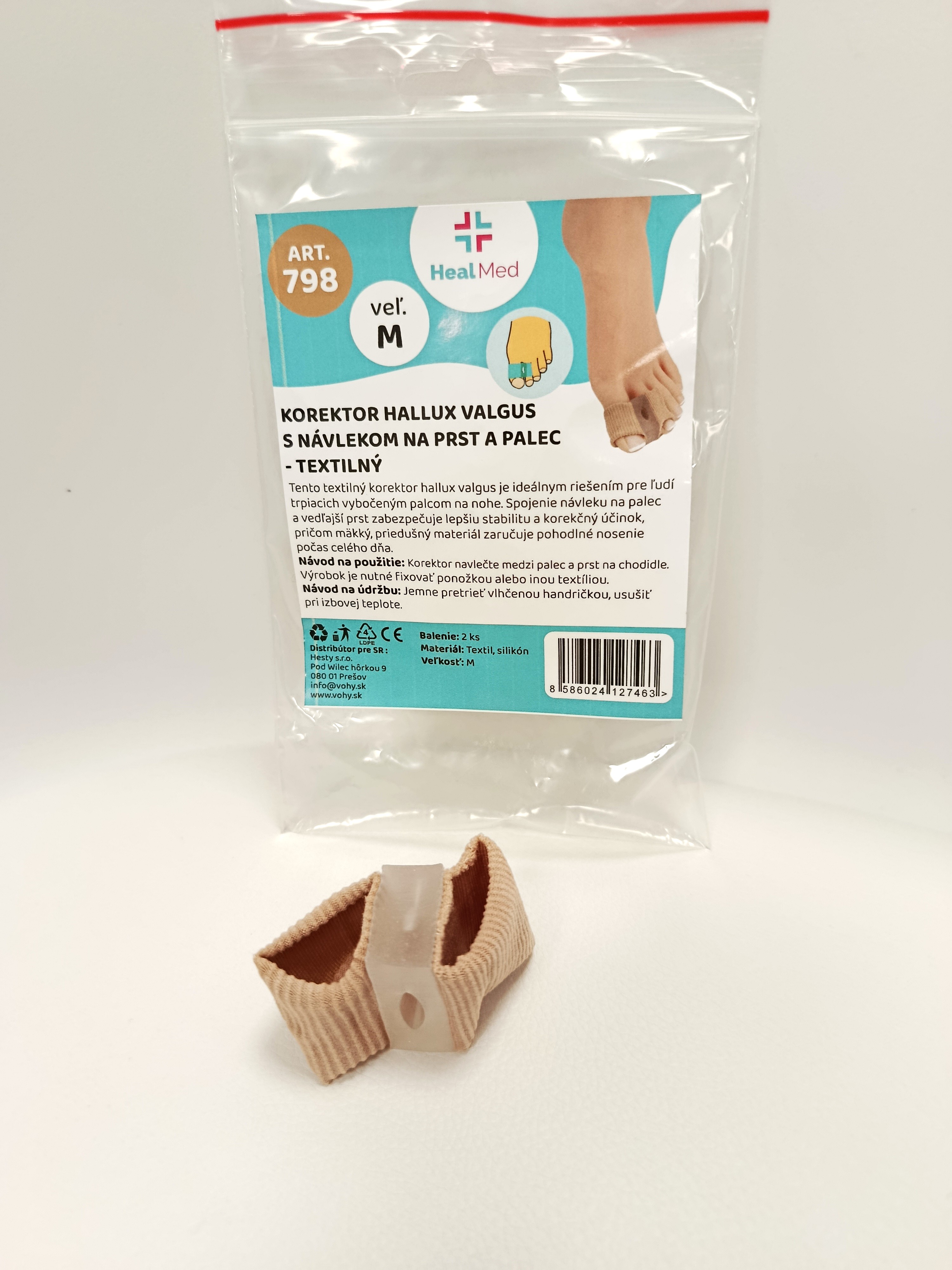 Korektor hallux valgus s návlekom na prst a palec, L - textilný 2ks
